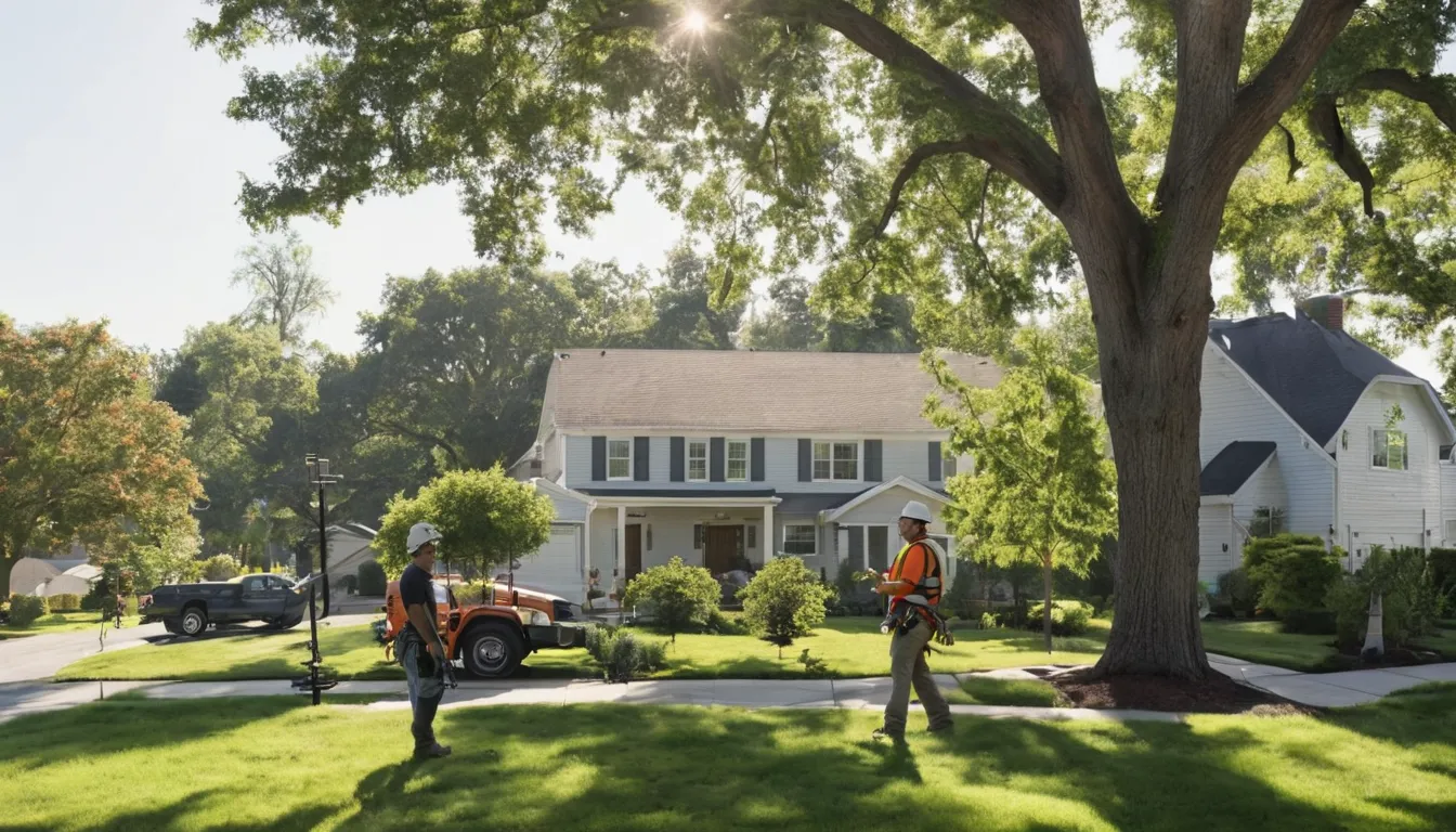 A tree removal provider working safely near a home in Stockbridge